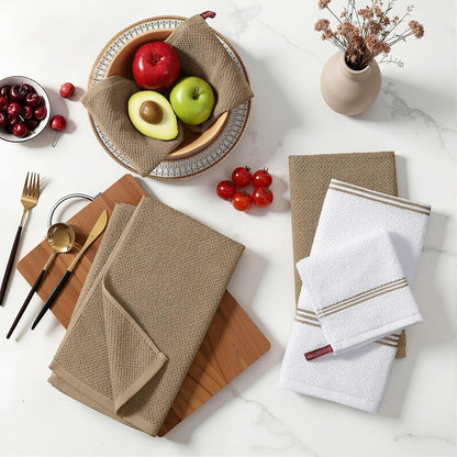 Dual Design Kitchen Towels and Dishcloths Set, 8 Pack, Khaki6