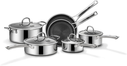 Pots and Pans Set Non Stick | Stainless Steel Kitchen Cookware | 10 Pcs | PFOA Free | Hybrid | Induction Compatible | Frying Skillet, Saucepans, Saute Pan & Stock Pot1