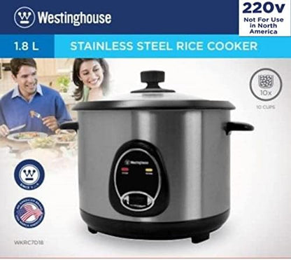 Westinghouse 220 Volt Rice Cooker 10 Cup, Non Stick Cooking Pot, Measuring Cup, Keep Warm Function-Stainless Steel-700W (NOT for USE in USA)3