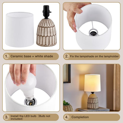 Table Lamps Set of 2-13.5" Small Boho Lamp - Bedside Lamps - Farmhouse Rustic Ceramic Table Lamp for Bedroom, Living Room, Nightstand, Office, Side Desk Lamp, End Table Lamp7