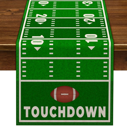 Linen Football Court Table Runner American Touch down Boy Sport Birthday Party Decoration Farmhouse Home Dining Room Kitchen Table Decor (13" X 72")1
