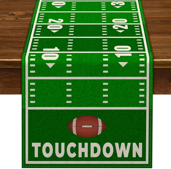Linen Football Court Table Runner American Touch down Boy Sport Birthday Party Decoration Farmhouse Home Dining Room Kitchen Table Decor (13" X 72")1