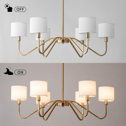 Modern Gold 6-Lights Chandelier, 39" Pendant Light with White Fabric Shade Adjustable Classic Chandelier Light Fixtures for Kitchen Island Dining & Living Room Entryway5