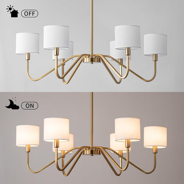 Modern Gold 6-Lights Chandelier, 39" Pendant Light with White Fabric Shade Adjustable Classic Chandelier Light Fixtures for Kitchen Island Dining & Living Room Entryway5