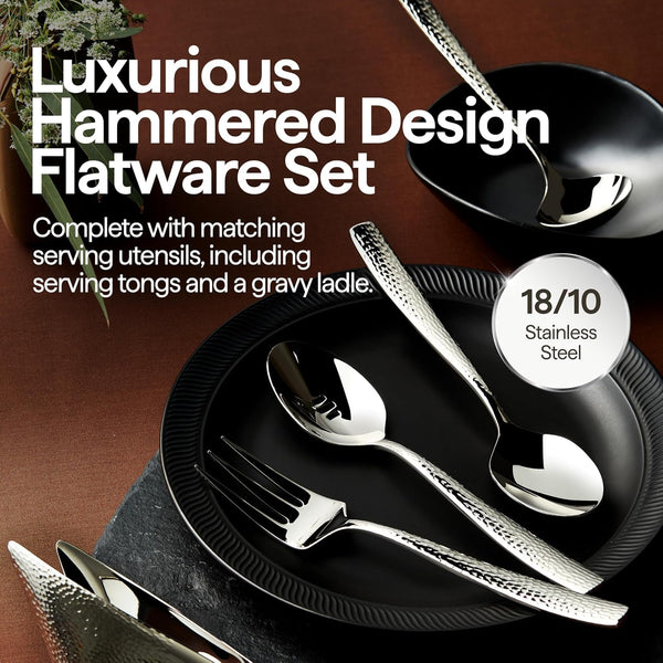 45-Piece Hammered 18/10 Forged Silverware Set and Serving Utensils2