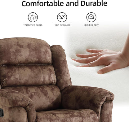 Manual Recliner Chair, Soft Fabric Recliner Sofa with Overstuffed Armrest and Backrest for Living Room, Bedroom, Brown4