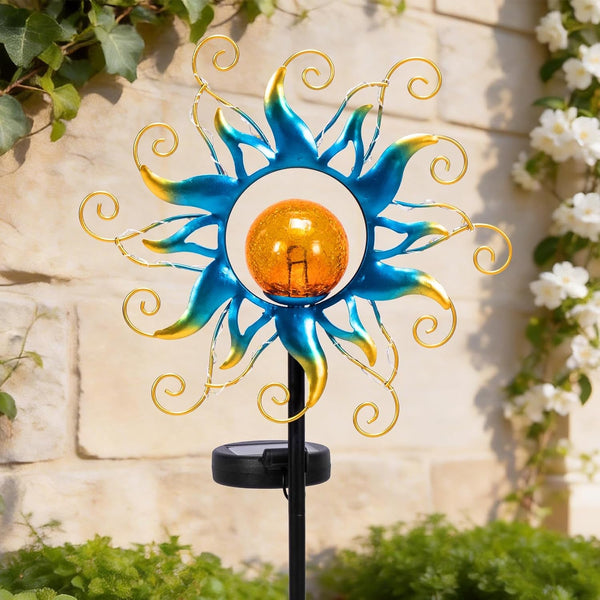 Solar Lights Outdoor Garden Decor, Blue Metal Sun Crackle Glass Globe Stake Waterproof 30LED Decorations Unique Gifts for Women,Mom,Outside, Patio,Lawn,Yard,Pathway9