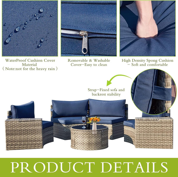 Blue 7-Piece Curved Wicker Rattan Outdoor Patio Sectional5