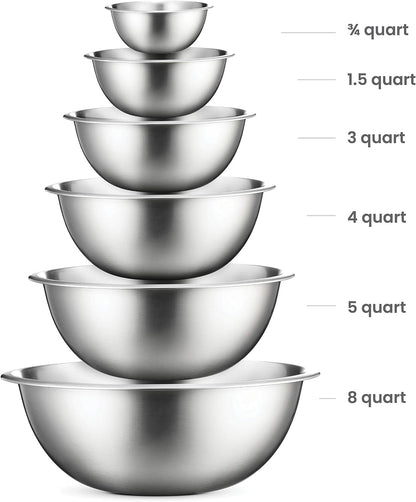Stainless Steel Mixing Bowl Set, Nesting Bowls for Kitchen Baking, Cooking, Prepping, Kitchen Food Storage Organizers, No Lids (6 Pack)2