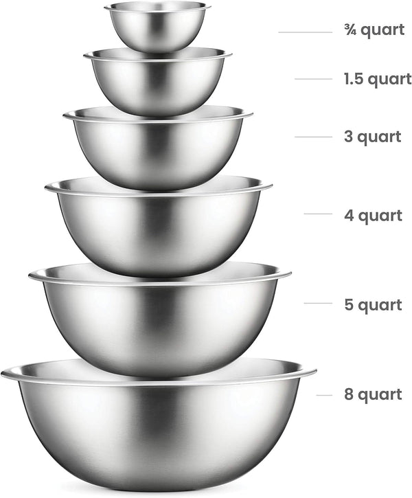 Stainless Steel Mixing Bowl Set, Nesting Bowls for Kitchen Baking, Cooking, Prepping, Kitchen Food Storage Organizers, No Lids (6 Pack)2