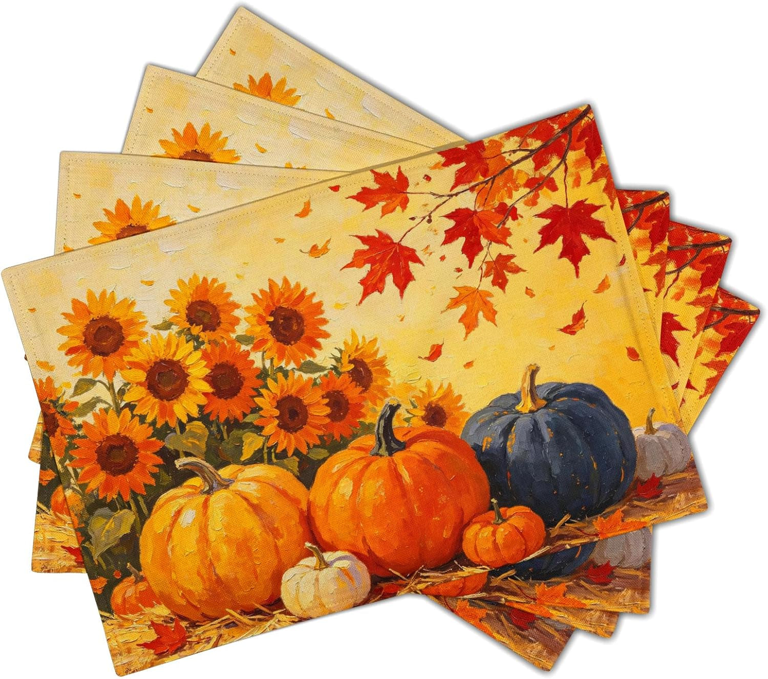fall-pumpkin-sunflower-placemats-set-of-4-thanksgiving-autumn-maple-leaf-table-mats-harvest-farmhouse-holiday-place-mats-washable-linen-placemat-for-party-kitchen-dining-decor-12x18-inch