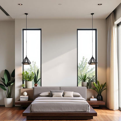 Eastern Queen Bed Frame, Solid Acacia Wood with American Walnut Finish, Low Profile King Platform Bed with Floating Nightstands and Headboard4