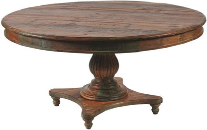 60" round Reclaimed Solid Wood Dining Table, Multi-Color Finish, Farmhouse Style, Unique Grain Patterns, Seats 6, Rustic Dining Room Table for Everyday Meals and Entertaining1