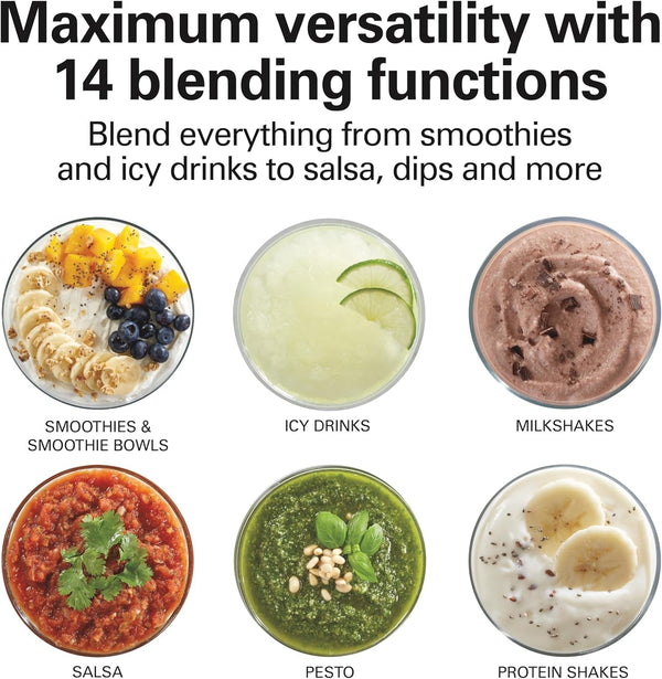 Wave Crusher Blender for Smoothies with 40 Oz Glass Jar and 14 Functions, Ice Sabre Blades & 700 Watts for Consistently Smooth Results, Black + Stainless Steel (54221)2