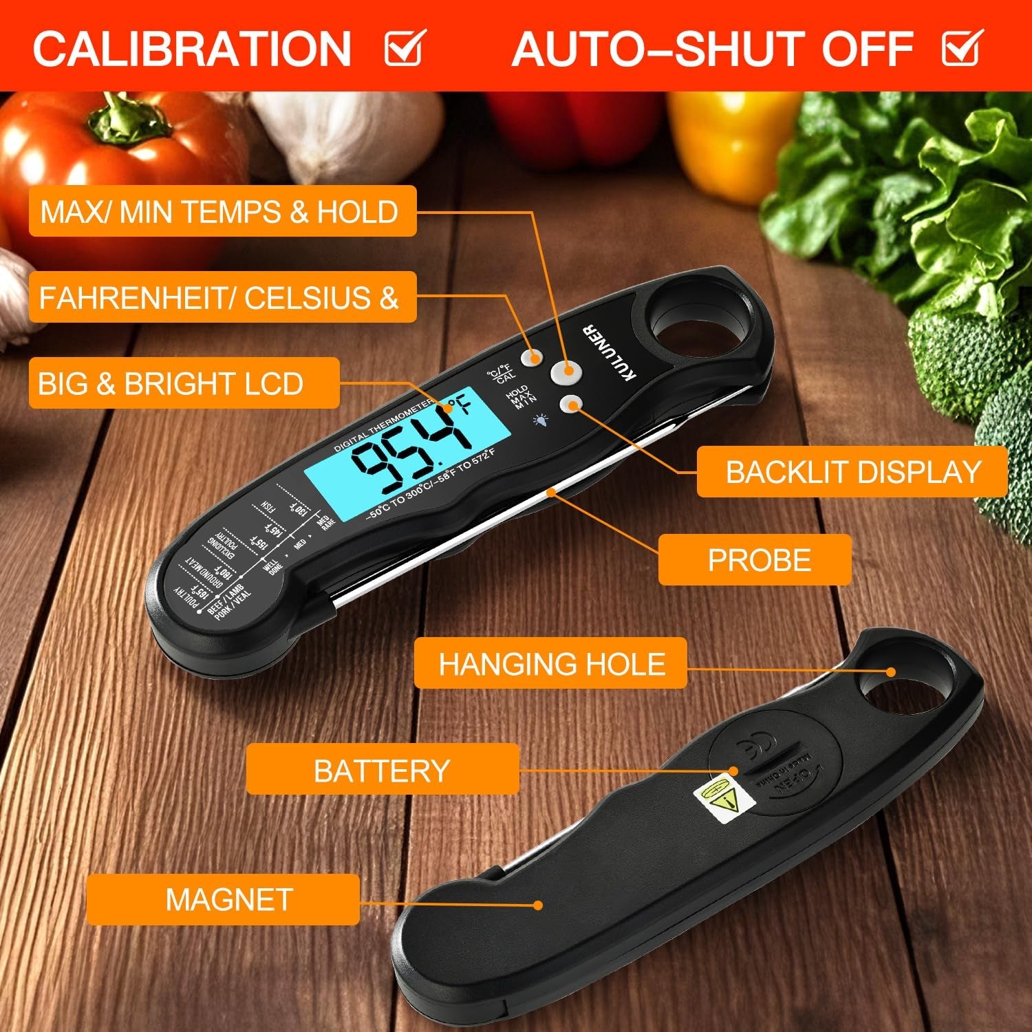 digital-meat-thermometer-instant-read-waterproof-probe-with-backlight-calibration-ultra-fast-2-3s-reading-stainless-steel-kitchen-food-thermometer-for-grilling-bbq-cooking-candy-black
