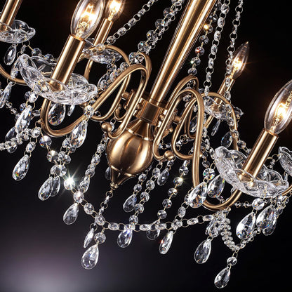Gold Crystal Chandelier, 6-Light Candle Style French Chandelier with Clear Crystal, 25" Vintage Modern Farmhouse Dining Room Chandelier Light Fixture for Living Room Bedroom Kitchen Foyer Stairway8