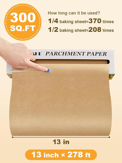 Parchment Paper Roll for Baking, 13 in X 278 Ft, 300 Sq.Ft | Unbleached Non-Stick Baking Paper with Slide Cutter, Heavy-Duty & Extra Long, Oven Safe, for Cooking, Grilling, Frying6