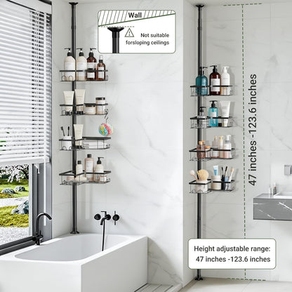 Corner Shower Caddy Tension Pole, 4-Tier Organizer, 47-114 In7