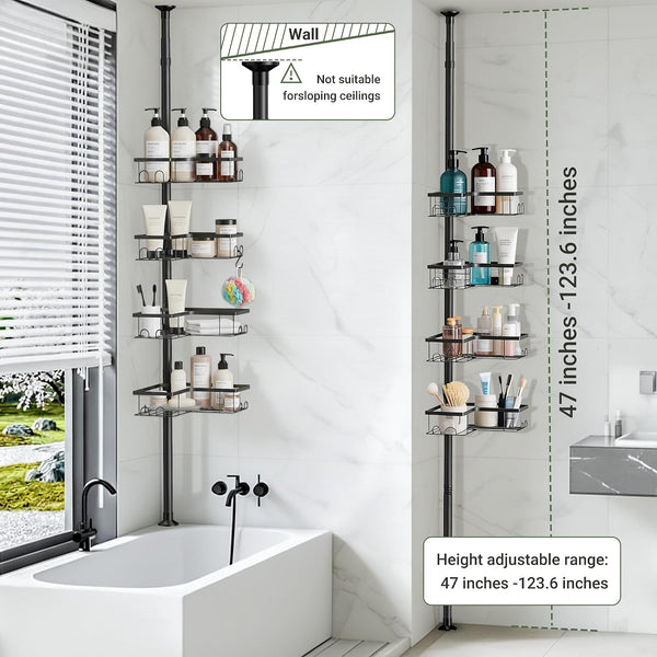 Corner Shower Caddy Tension Pole, 4-Tier Organizer, 47-114 In7