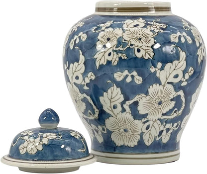 Blue and White Flower Chinoiserie Ginger Jar 12" W/Lid Ginger Jar, Tea Storage Decorative Home Decor Jar5