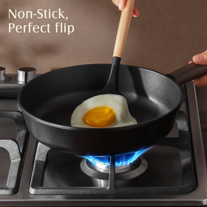 9.5" Non Stick Frying Pans Skillet with Lid, PFOA/PFOS Free | Non Toxic Healthy Chef'S Pan for Eggs, Works as Small Wok for Cooking, Kitchen & Home Essentials, Induction Compatible, Black3