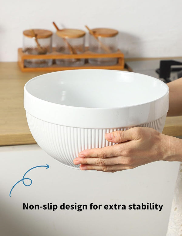 Large Ceramic Mixing Bowls, White Kitchen Bowls (1QT/2.3QT/4.6QT), Set of 3 Nesting Bowls for Baking, Cooking, Serving, Prepping, Dough Bread Making Bowl, Microwave and Dishwasher Safe6