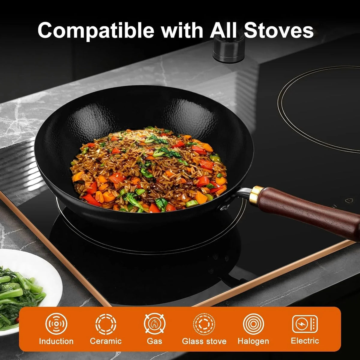 carbon-steel-wok-pan-12-6-inch-nonstick-pre-seasoned-woks-stir-fry-pans-with-glass-lid-no-chemical-coated-wok-round-bottom-hand-hammered-chinese-wok-for-gas-stoves