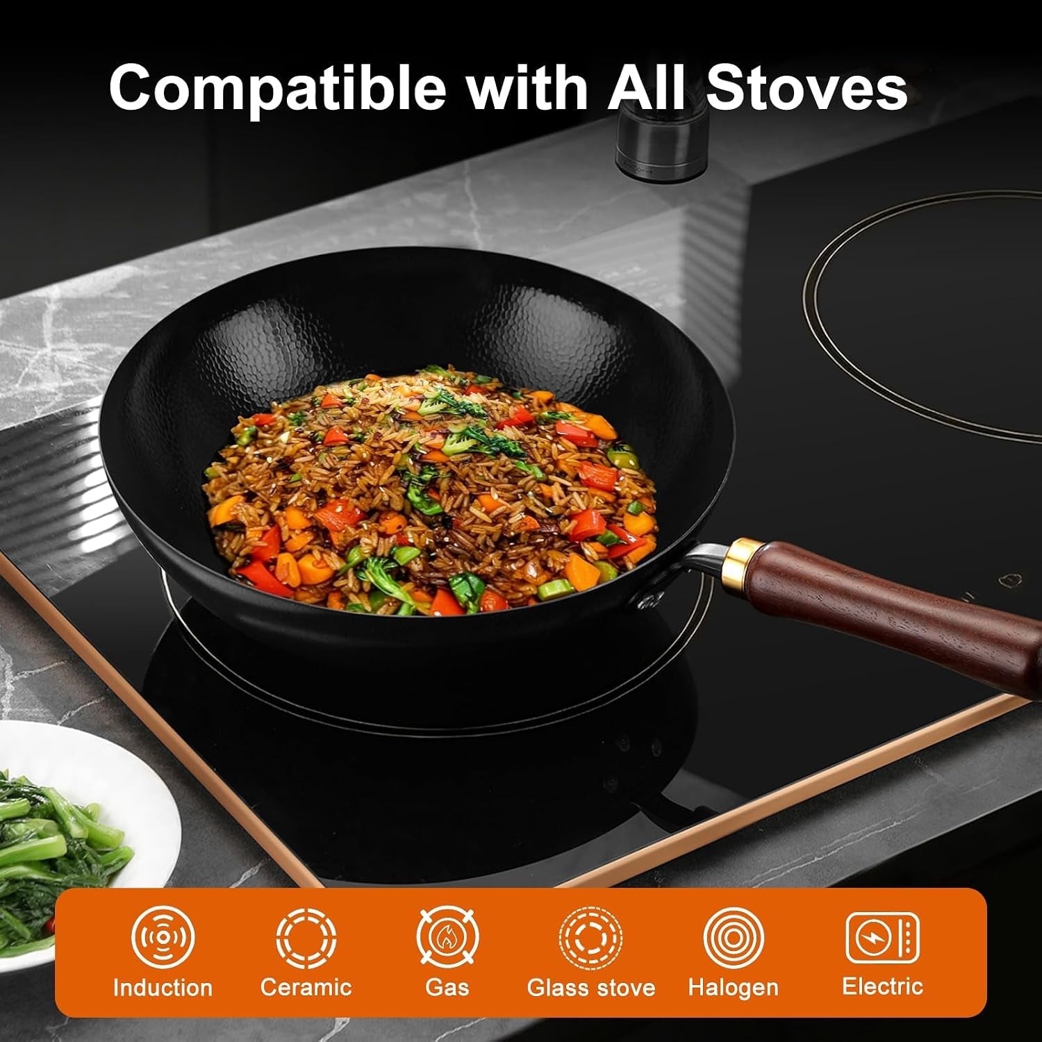 carbon-steel-wok-pan-13-4-inch-nonstick-pre-seasoned-woks-stir-fry-pans-with-glass-lid-no-chemical-coated-wok-round-bottom-hand-hammered-chinese-wok-for-gas-stoves