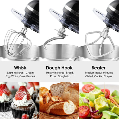 Stand Mixer,6.5-Qt 660W 6-Speed Tilt-Head Food Mixer, Kitchen Electric Mixer with Dough Hook, Wire Whip & Beater (Black, 6.5QT)5