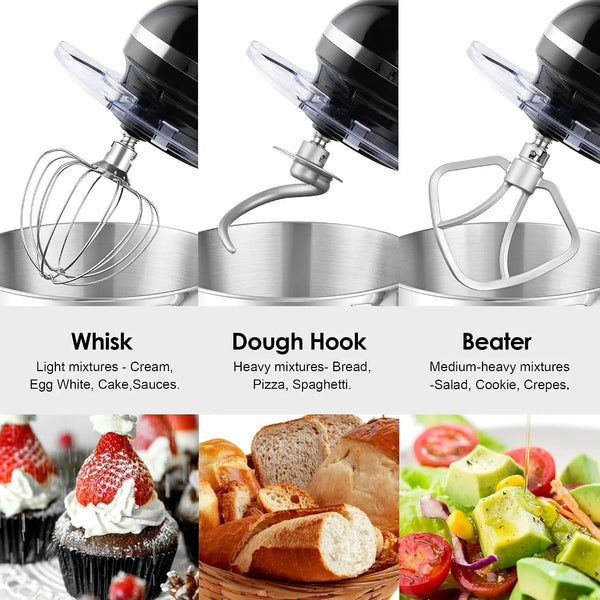 Stand Mixer,6.5-Qt 660W 6-Speed Tilt-Head Food Mixer, Kitchen Electric Mixer with Dough Hook, Wire Whip & Beater (Black, 6.5QT)5