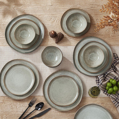 Stoneware Dinnerware Sets for 8, Reactive Glaze Plates and Bowls, Grey8