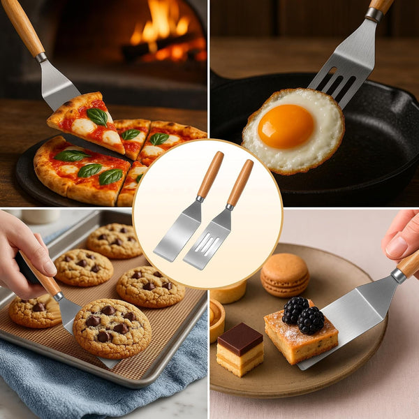 Stainless Steel Mini Spatula,Wooden Handle Small Spatula for Steak,Burger4