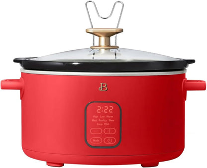 6 Qt Programmable Slow Cooker with Digital Timer, 5 Cooking Functions, Removable Ceramic Pot and Tempered Glass Lid, Dishwasher Safe (Tomato Red)1