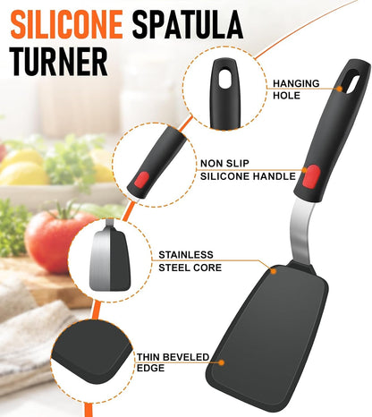 4Pcs Silicone Spatula Turner Set, Heat Resistant Silicone Spatula for Nonstick Cookware, BPA Free Kitchen Cooking Utensils Set, Flexible Spatula Turner for Flipping Eggs, Burger, Fish, Pancake3
