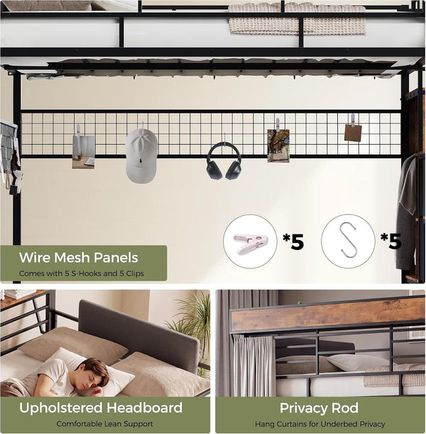 Full Loft Bed with Stairs, Storage, Headboard and LED Light (Black)8