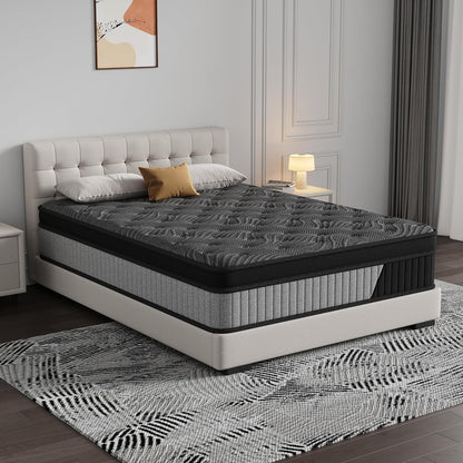 Queen Size 12 Inch Hybrid Mattress in a Box. Medium Firm Black and Gray Fabric Cover with Pocket Spring and Memory Foam Breathable Supportive Cool Sleep for Back Side Stomach Sleepers1