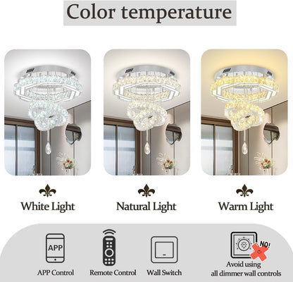 20" Crystal Chandelier Crystal LED Flush Mount Chandeliers for Living Room Bedrooms Dining Room Modern Chrome Chandelier Lighting Dimmable 2700K 4500K 6000K3