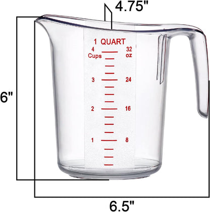 '- Melissa - 32-Ounce Plastic Measuring Pitcher (2-Pack), 4-Cup (1-Quart) Food-Grade Measuring Jug, Unbreakable, Stackable, Dishwasher-Safe, Great for Oil, Vinegar, Flour, and More3