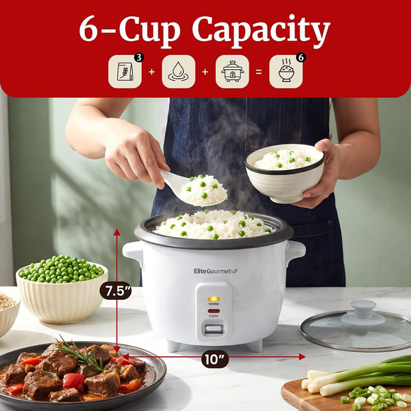 Rice Cooker & Steamer, Non-Stick Pot, White, 6 Cups Cooked | Includes Steam Tray - Keep Warm - 3 Cups Uncooked - Also Makes Soups, Stews, Grains and Cereals2