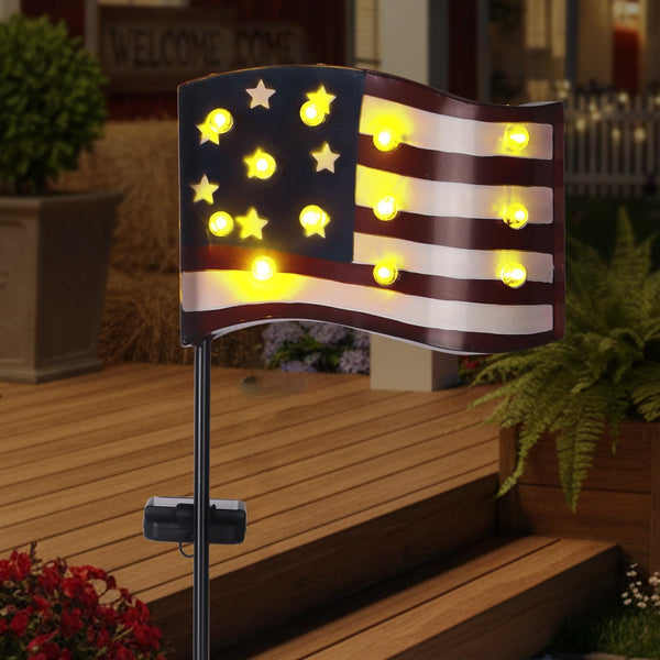 Garden Lights Solar Powered American Flag for Fourth of July Decorations1
