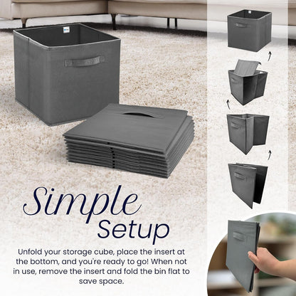 Storage Cubes (4 Pack) | Dark Gray Fabric Cube Bins 11"X11"4