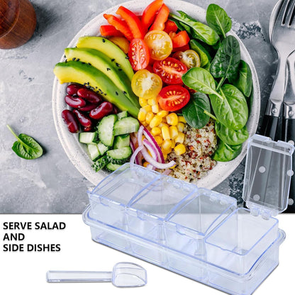4-Cell Clear Seasoning Rack Spice Box Storage Container Condiment Jars Acrylic Seasoning Box with Cover and Spoon7