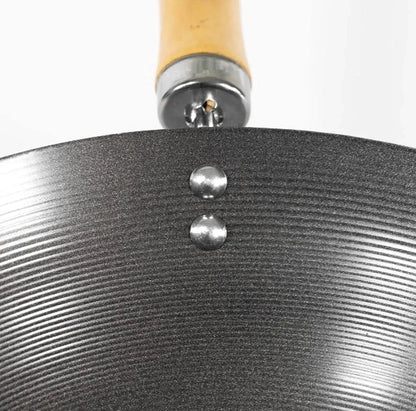 '- 12" Non-Stick Carbon Steel Wok Pan with 7-1/4" Wood Handle- Flat Bottom Cookware Chinese Wok Stir Fry Pans Traditional Woks Grilling Frying Steaming for Authentic Asian Food4
