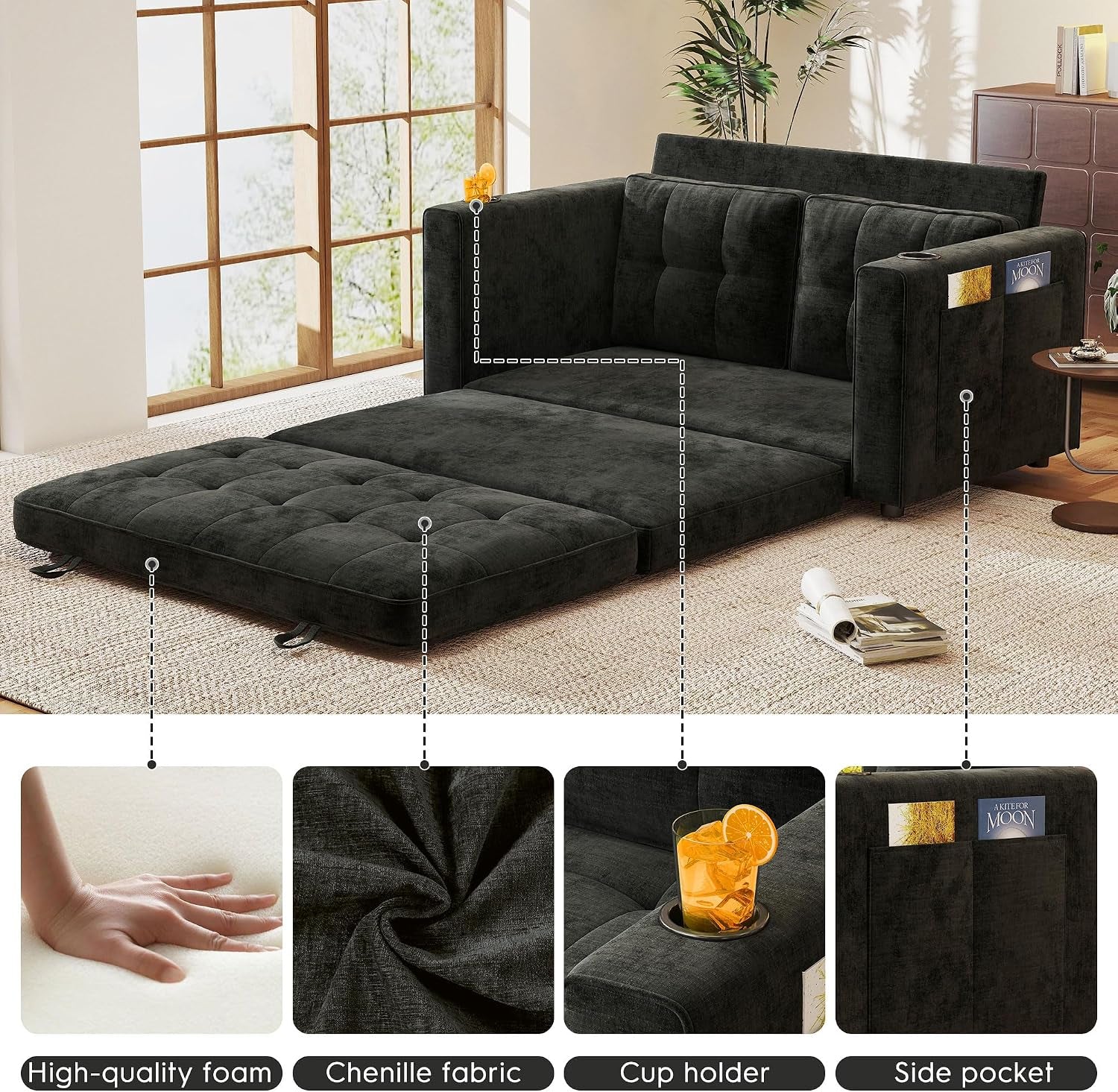55-convertible-folding-sofa-bed-pull-out-couch-love-seat-sleeper-bed-small-fold-out-loveseat-sleeper-with-cup-holder-and-pillow-for-small-space-bedroom-lounge-dorm-living-roomblack-chenille
