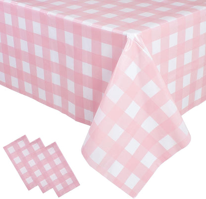 3 Packs Pink Gingham Tablecloth 54 X 108 Inches Pink and White Checkered Disposable Plastic Waterproof Picnic Table Cover for Camping and Birthday Party Supplies1
