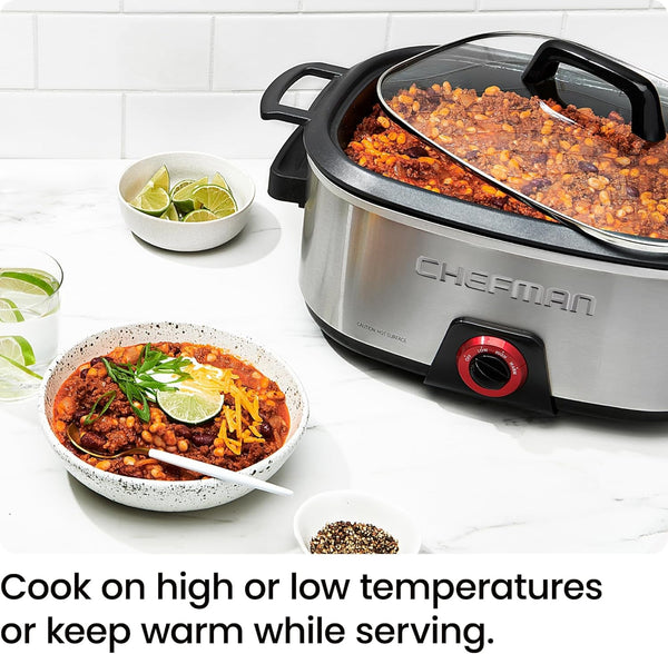 6-Quart Slow Cooker, Electric Countertop Cooking, Stovetop & Oven-Safe Removable Insert for Browning & Sautéing, Family-Size Soups & Stews, Nonstick & Dishwasher-Safe Interior,Stainless Steel4