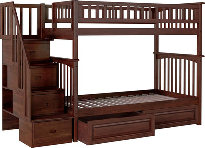 , Columbia Staircase Bunk Bed Twin over Twin & Raised Panel Bed Drawers, Walnut5