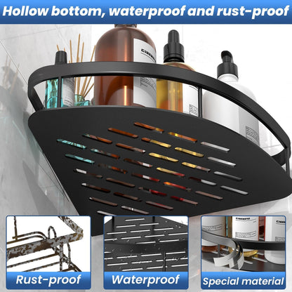 Wall Mounted Shower Organizer - 2 Pack No Drilling Adhesive Corner Shelf, Bathroom Shower Shelves with Hooks, Suction Cup (Black 2LBAT)6