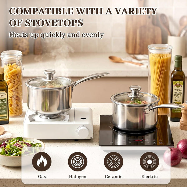 1.5 QT Titanium Saucepan with Lid,Healthy Titanium Pot for Cooking | Non Stick Titanium Cookware, Pure No Coating Lightweight Milk Pot Compatible with All Stovetops for Warming Sauce,Baby Food4
