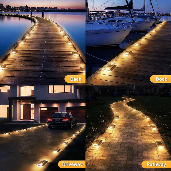 Solar Dock Lights Outdoor 6 Pack, IP68 Waterproof Driveway Deck Light, Warm4
